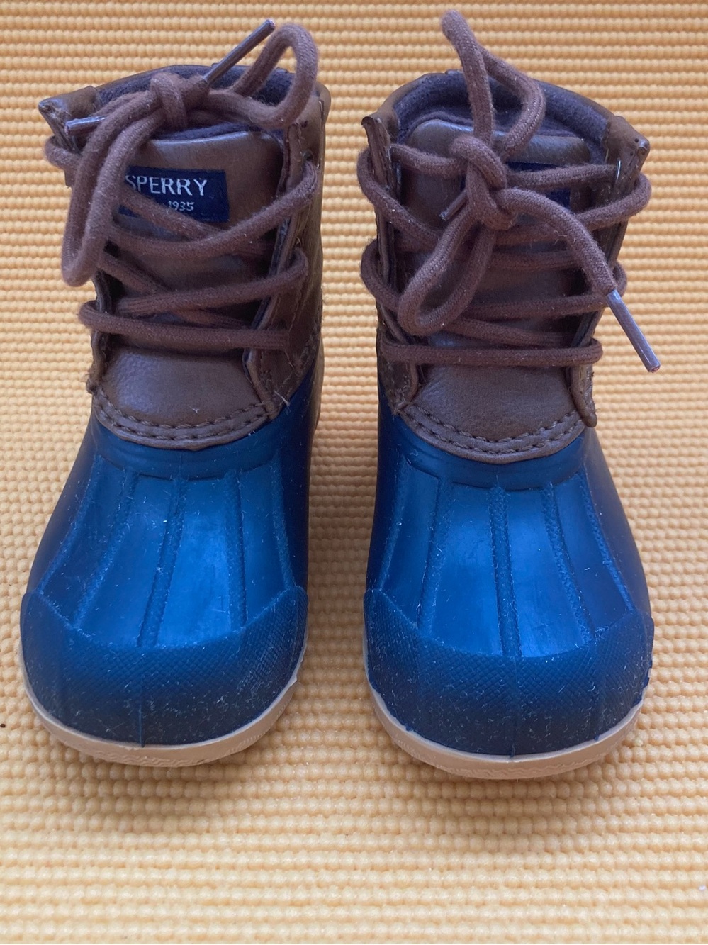 Sperry Saltwater Duck Boots Girls/Boys Brown Blue Waterproof Lace up - Picture 2 of 9